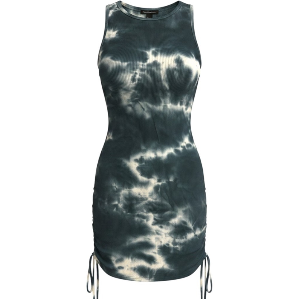 Streetwear Society Blue‎ Tie Dye Ribbed Ruched Bodycon Mini Dress Large 30-0221